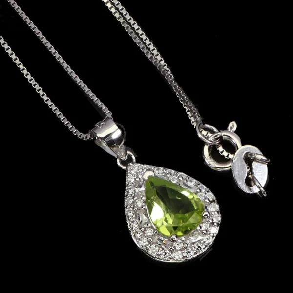 Ezüst medál peridot drágakővel, lánccal - Image 2